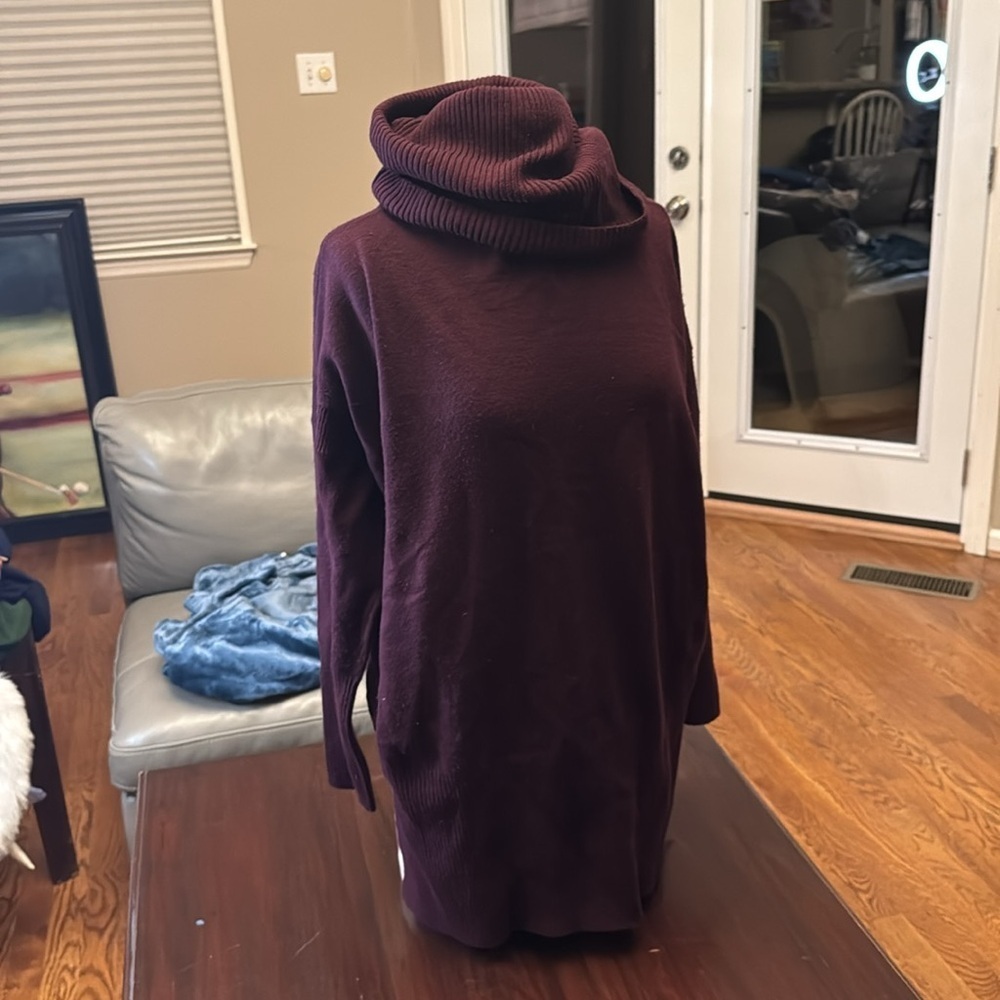 French Connection burgundy cowl turtleneck sweater size medium
